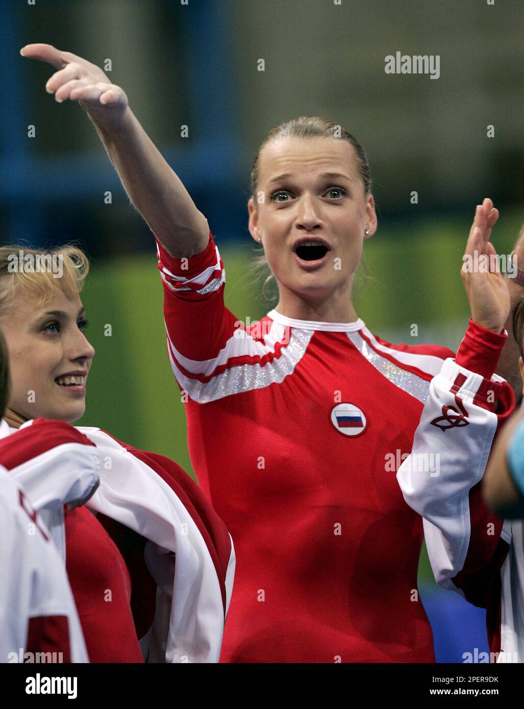 Russias Svetlana Khorkina Reacts To Her Score After Performing Her Floor Routine During The 8657