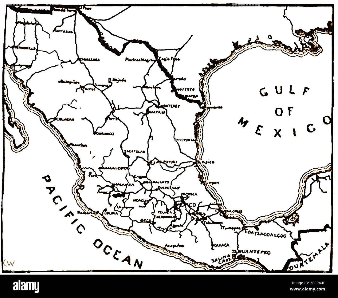 An 1892 map showing the railways of Mexico as they were at that time.   -- Un mapa de 1892 que muestra los ferrocarriles de México como eran en ese momento Stock Photo