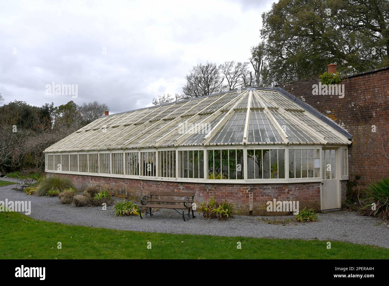 Large Victorian glasshouse (greenhouse) in the garden at Greenway, Galmpton, Devon, England, UK Stock Photo