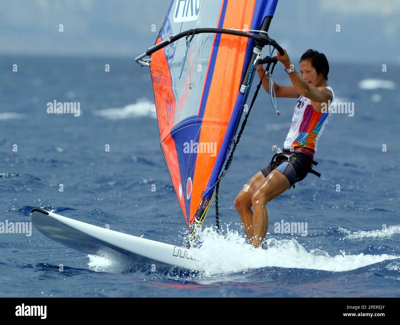 Hong Kong's Lee Lai Shan sails her Mistral windsurfer during the 1st