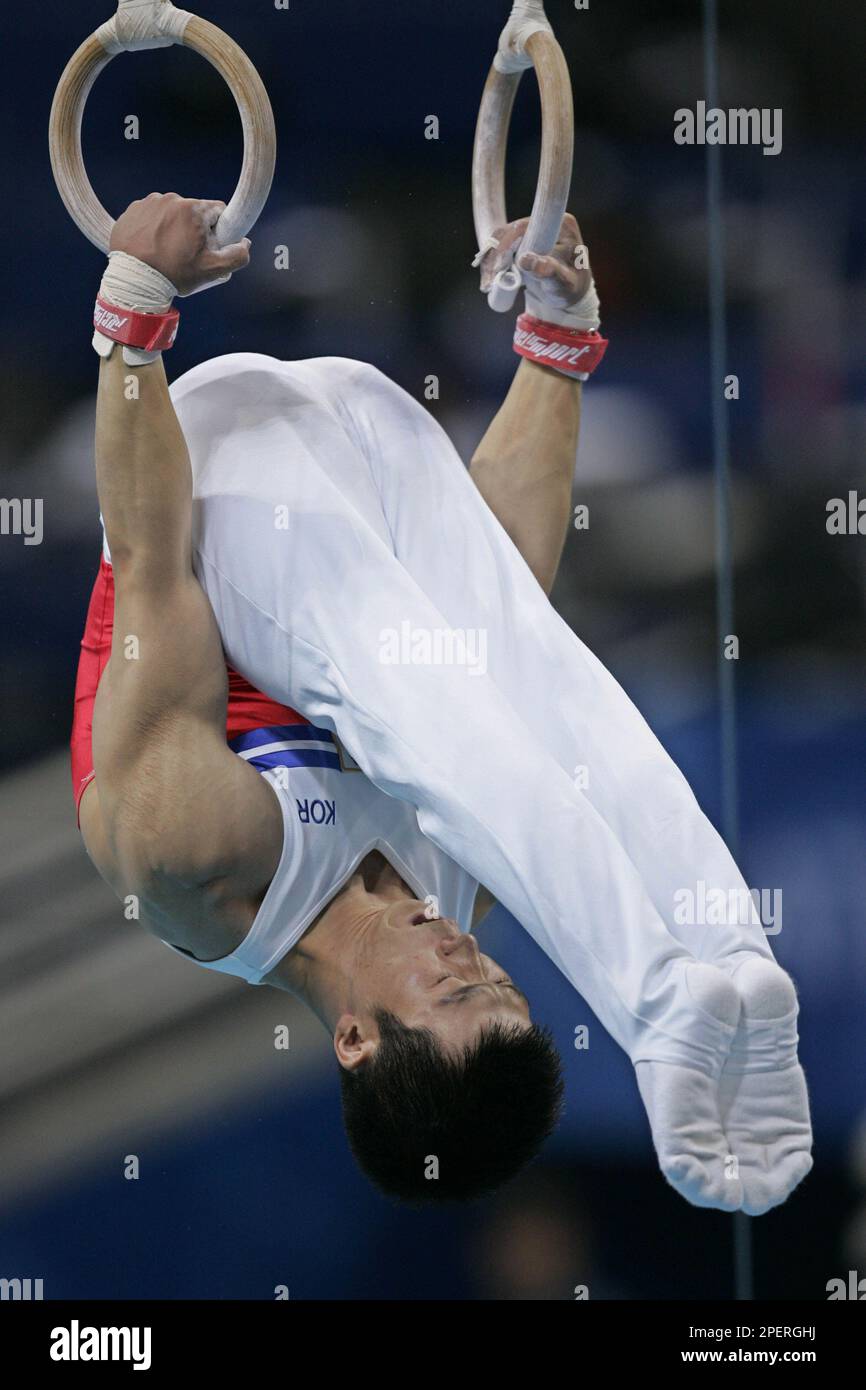 Yang Tae Young of Korea competes in the rings during the men's