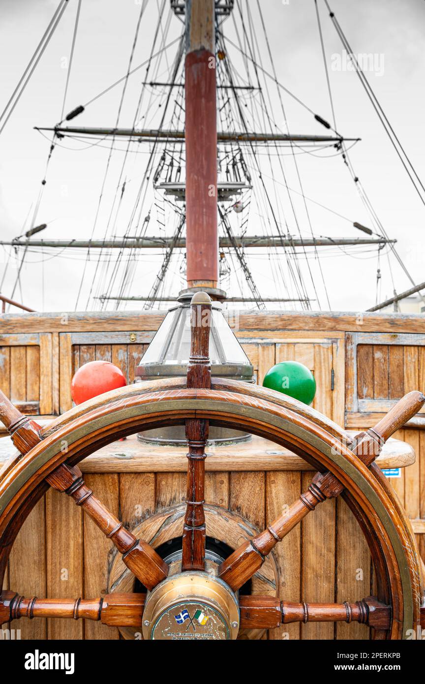 The Steering Wheel of the Jeanie Johnston replica famine ship, Dublin, Ireland Stock Photo Alamy