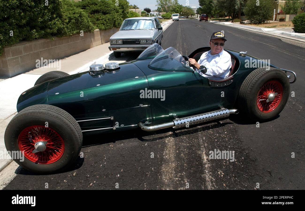 Carl Hawk, of Albuquerque, N.M., pulls his 1959 Troy out of his 