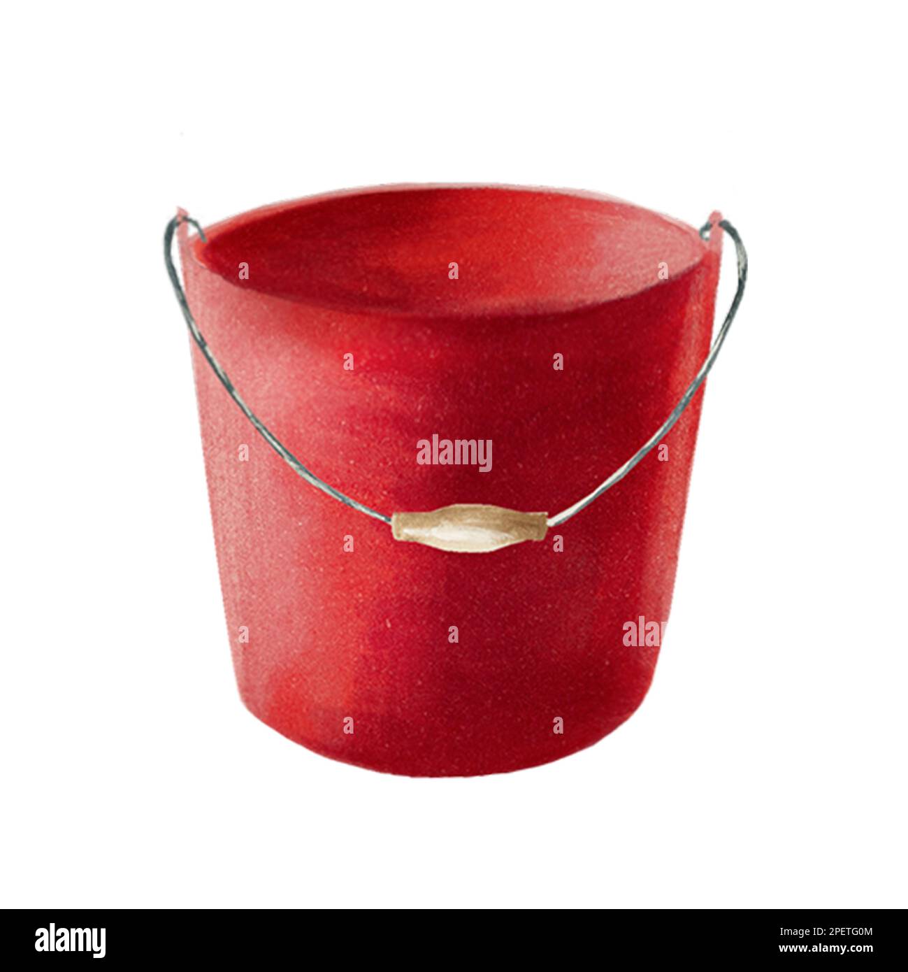 Watercolor red bucket full of ice cubes. For designers, decoration