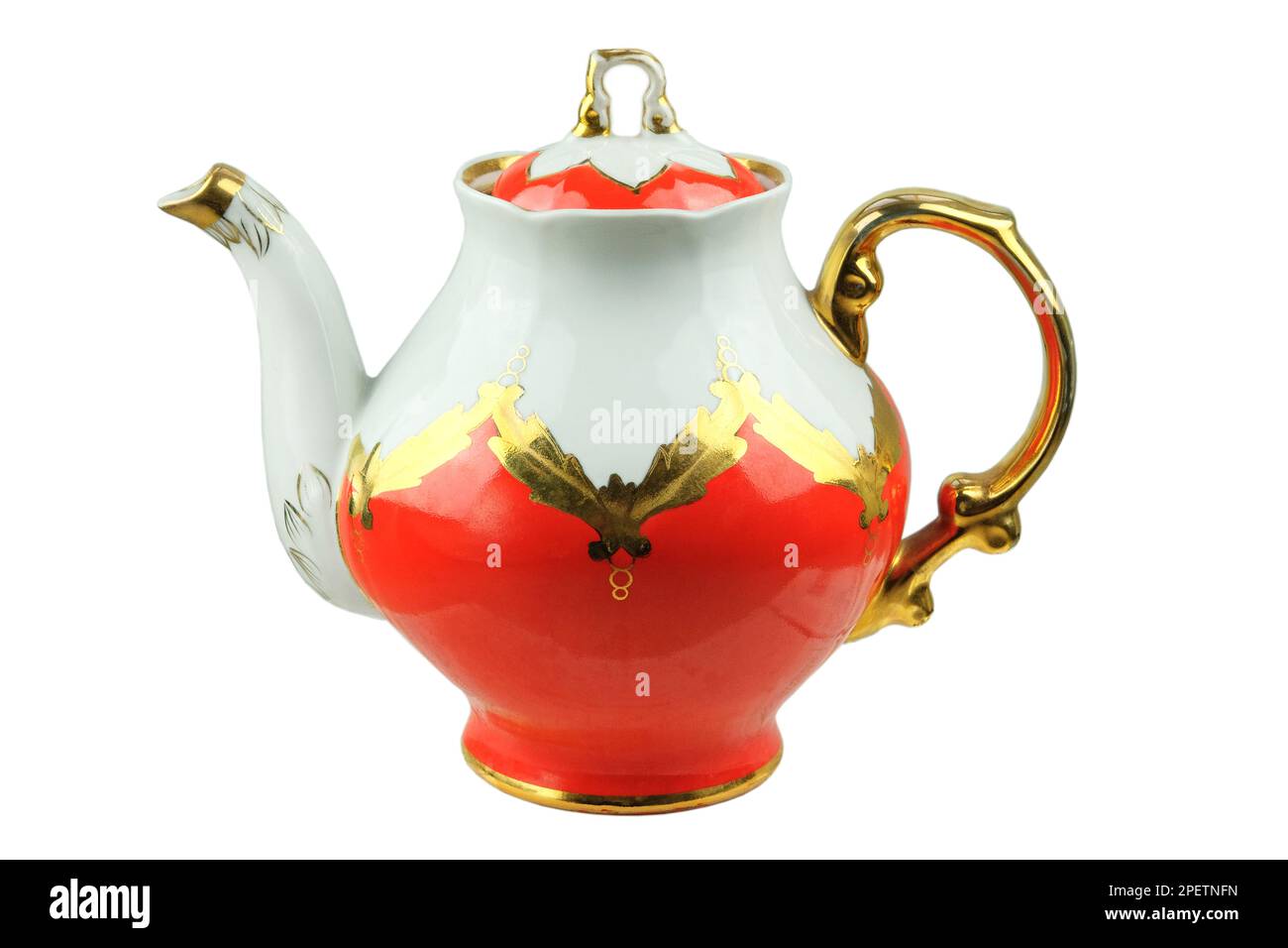 Porcelain teapot isolated on a white background. Tea pot with patterns