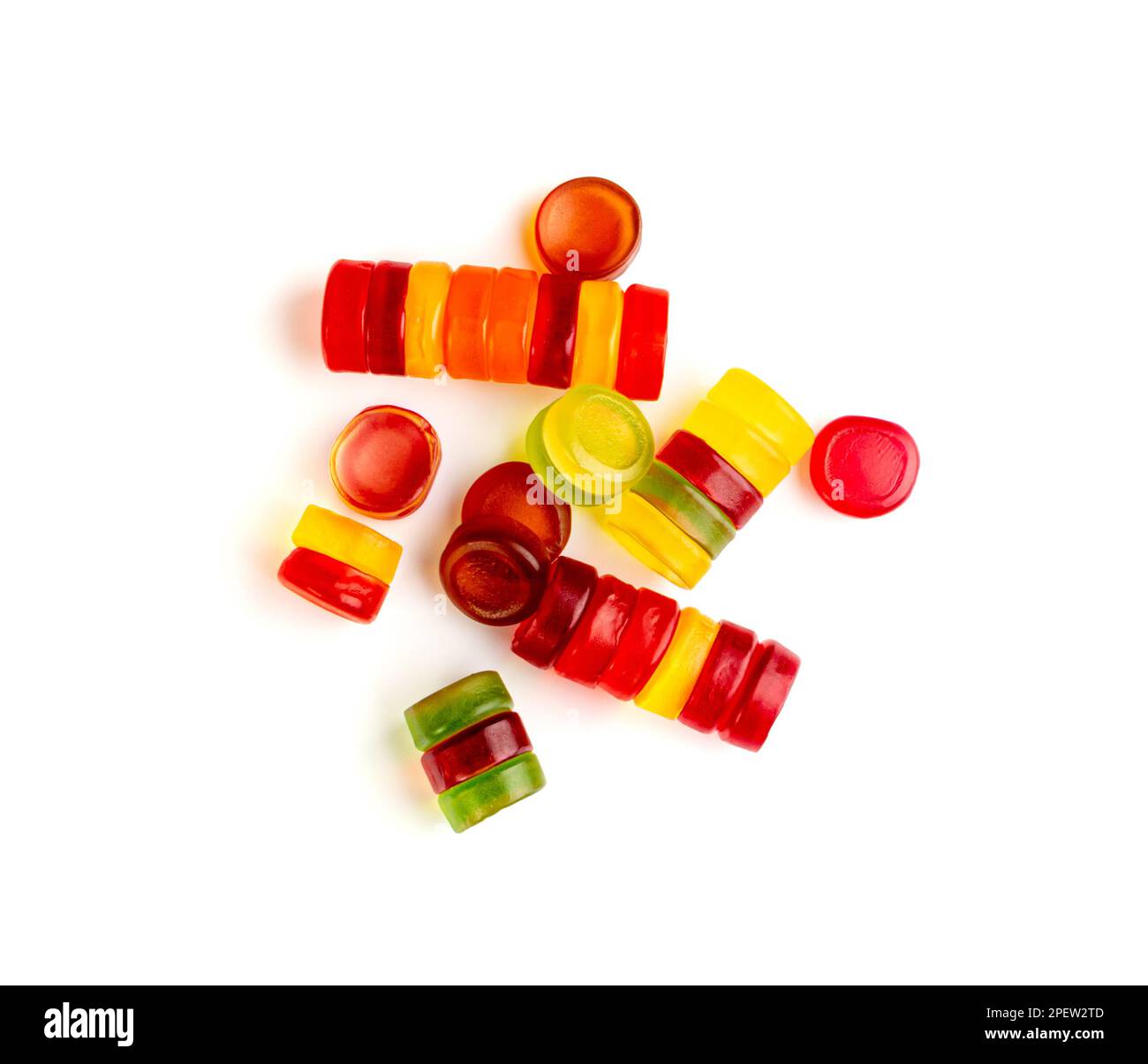 Round Gummy Candy Pile Isolated, Chewing Colorful Marmalade Pills