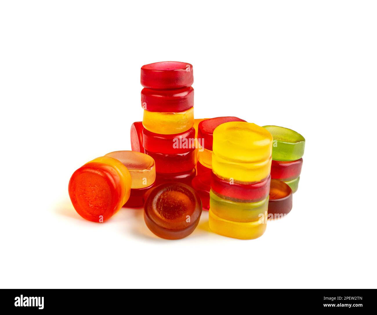 Round Gummy Candy Pile Isolated, Chewing Colorful Marmalade Pills