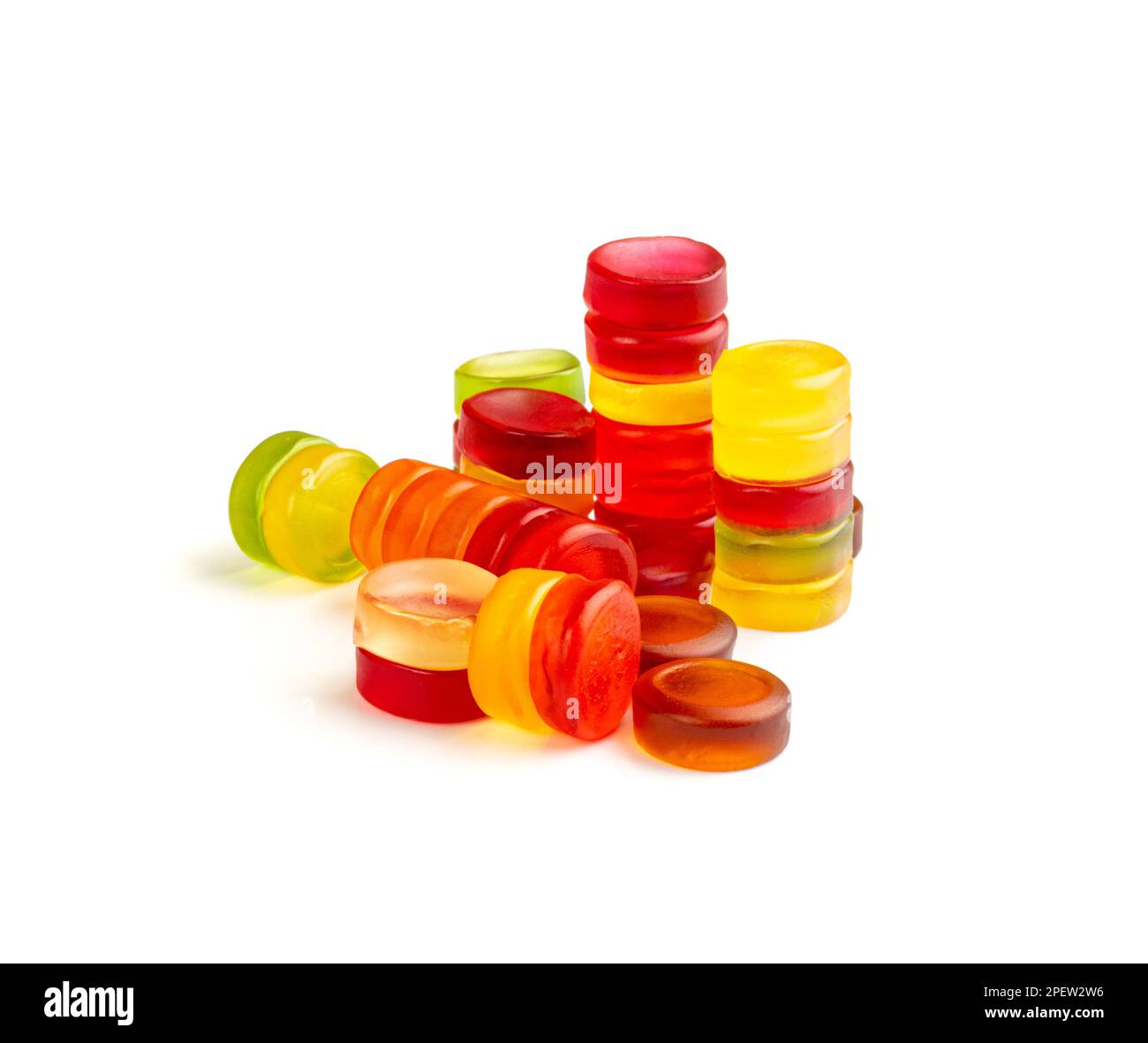 Round Gummy Candy Pile Isolated, Chewing Colorful Marmalade Pills