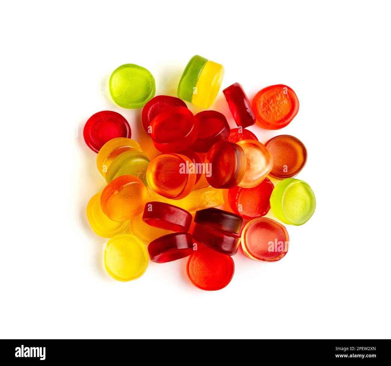 Round Gummy Candy Pile Isolated, Chewing Colorful Marmalade Pills