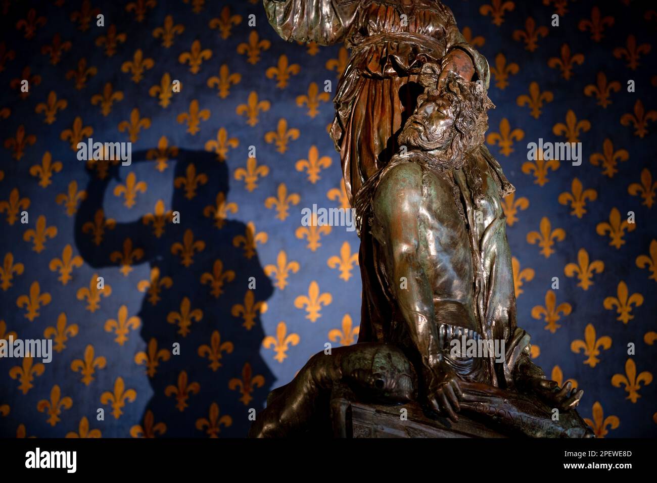 Donatello's bronze sculpture of Judith and Holofernes, now on display inside the Palazzo Vecchio in Florence Stock Photo