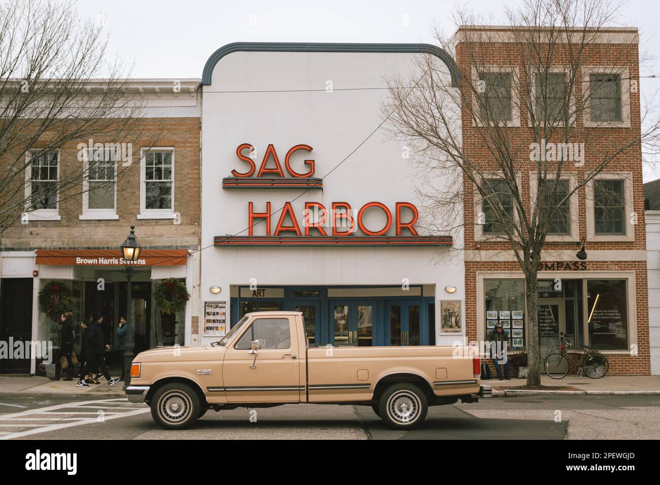 Sag Harbor Cinema and vintage truck, Sag Harbor, New York Stock Photo