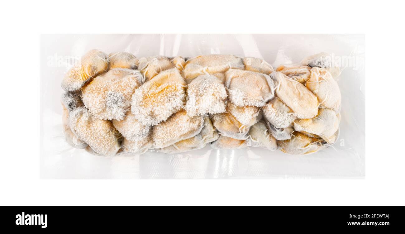 Packed Frozen Mussels Isolated, Unshelled Clam, Frozen Peeled Mussel