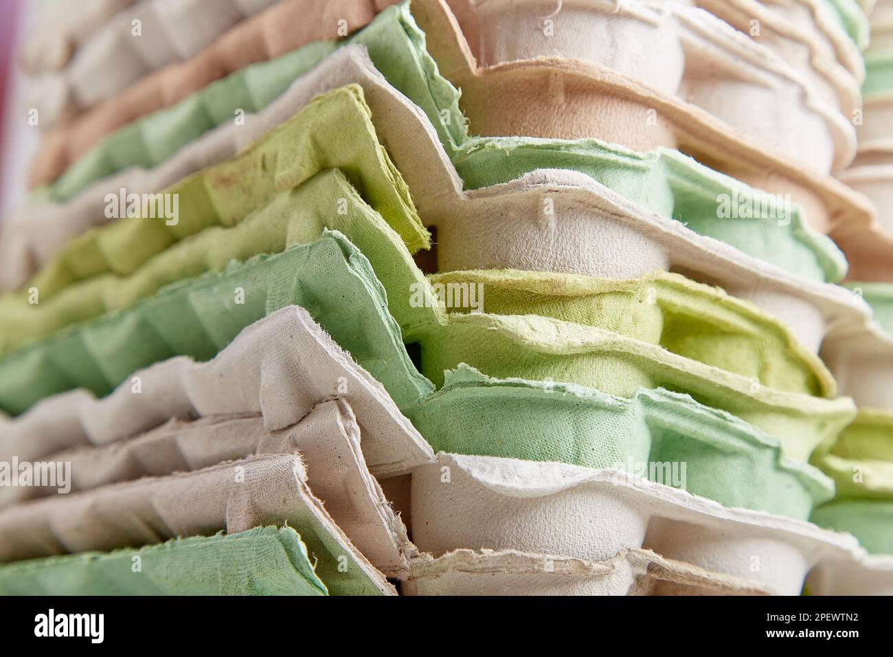 Eggs containers close up. Recycled, zero waste, natural lifestyle