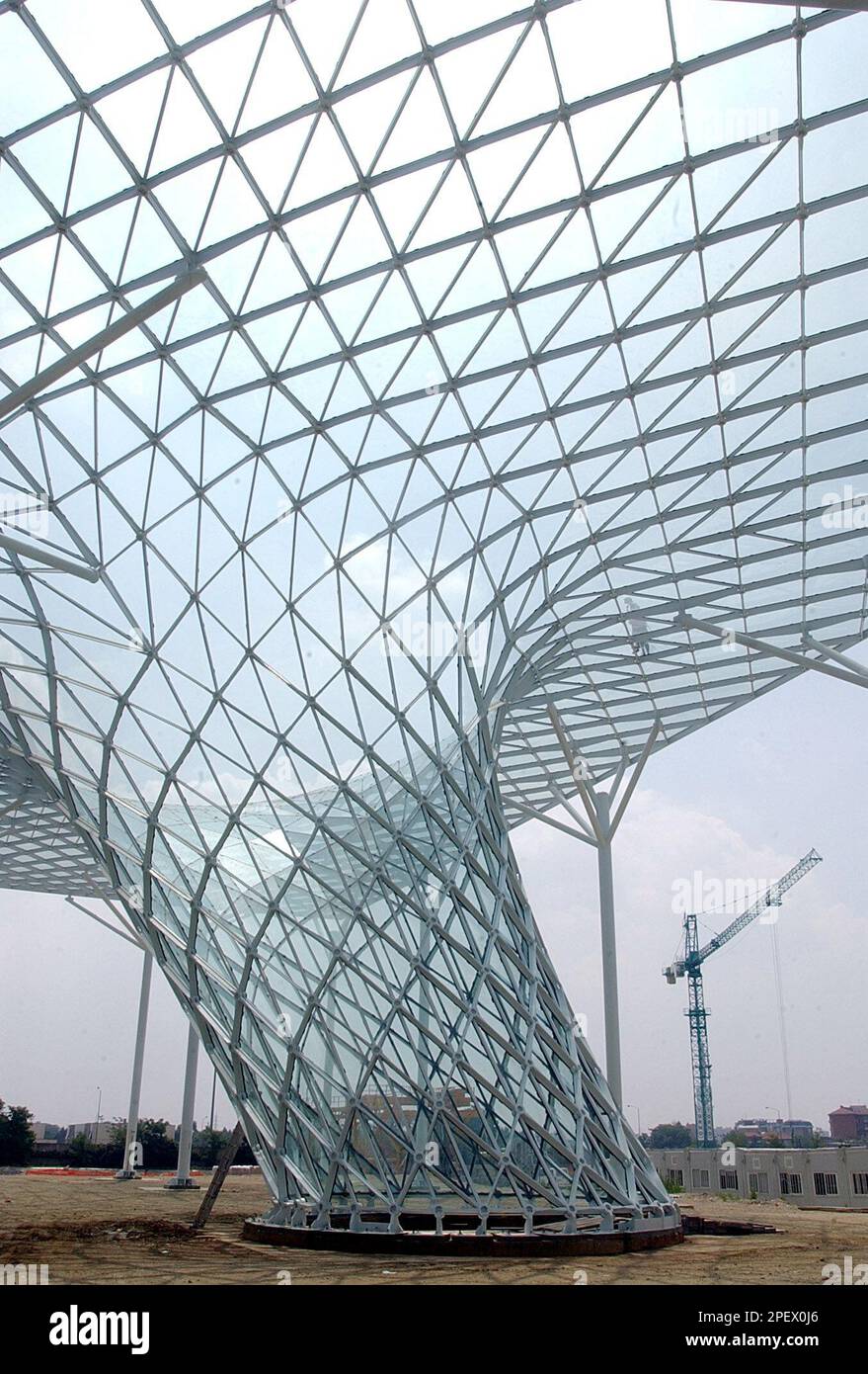 A partial view of the steel and glass structures of 