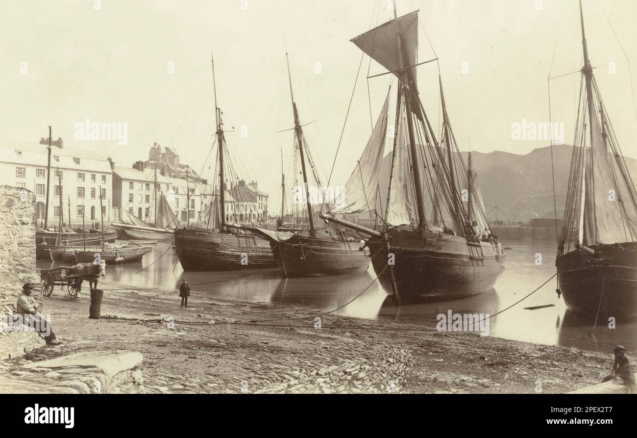 Ships in a harbour, possibly Saint Peter Port in Guernsey or probably Torquay, Devon, England - 1880-1905 - Photographer  possibly Carl  Norman Stock Photo