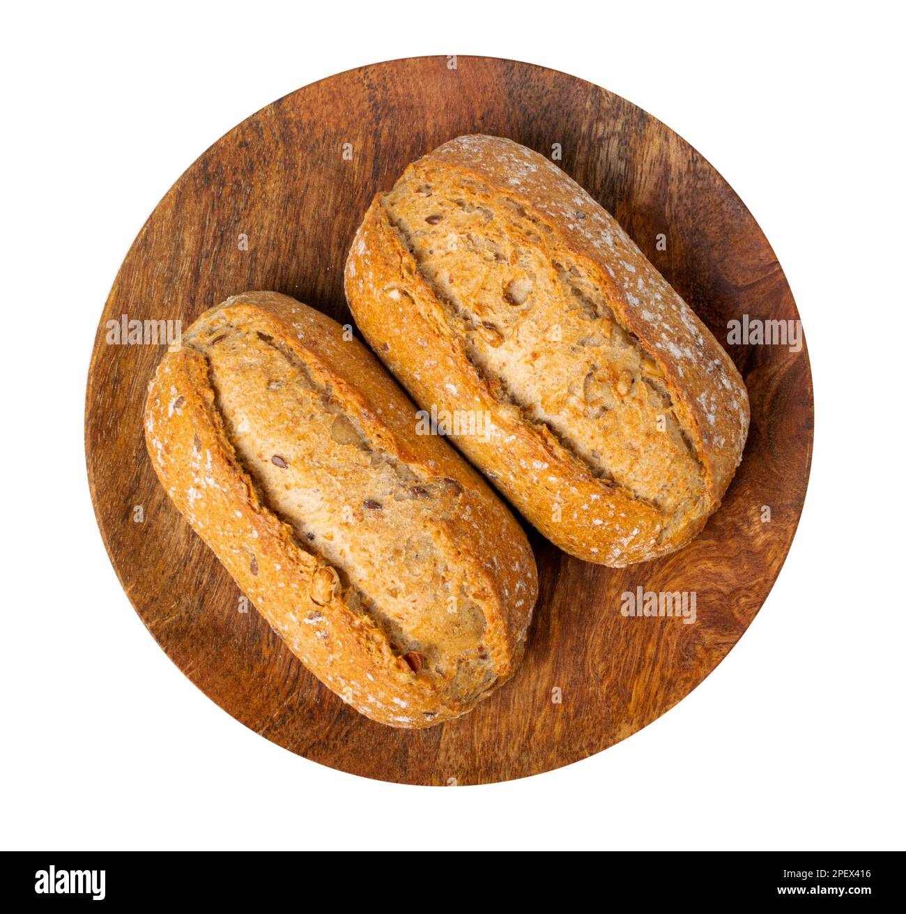 Grain Bread Isolated, Whole Buns with Seeds, Rustic Organic Cereal