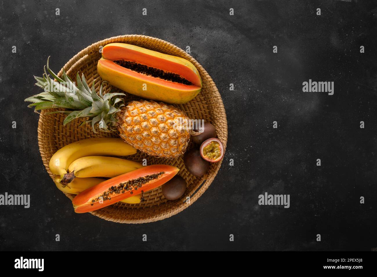 Popular Asian exotic fruits. Pineapple , passion fruit and papaya