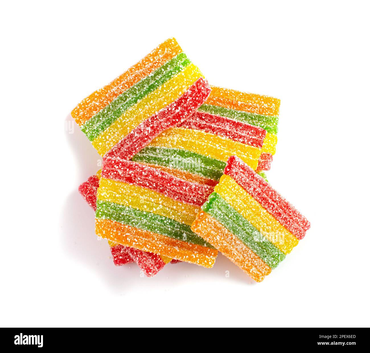 Rainbow Gummy Candy Pile Isolated Sour Jelly Candies Strips In Sugar