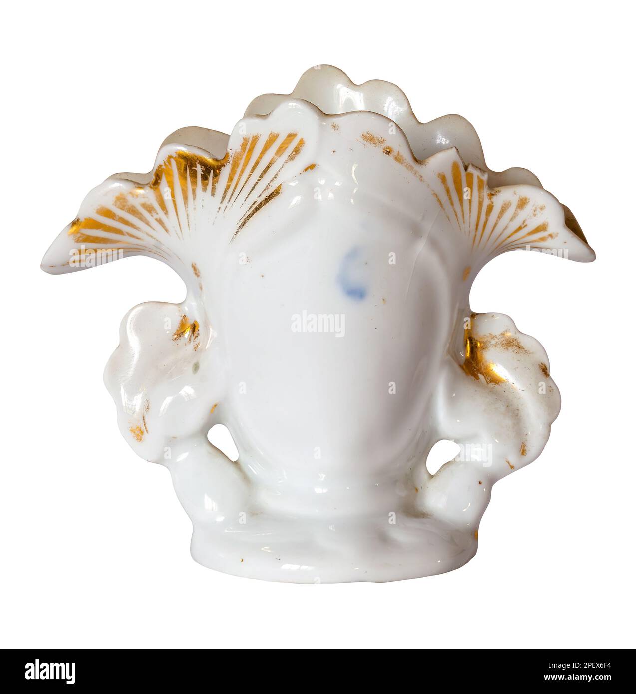 Vintage French Wedding vase, in white and gold porcelain from the 19th Century. Stock Photo