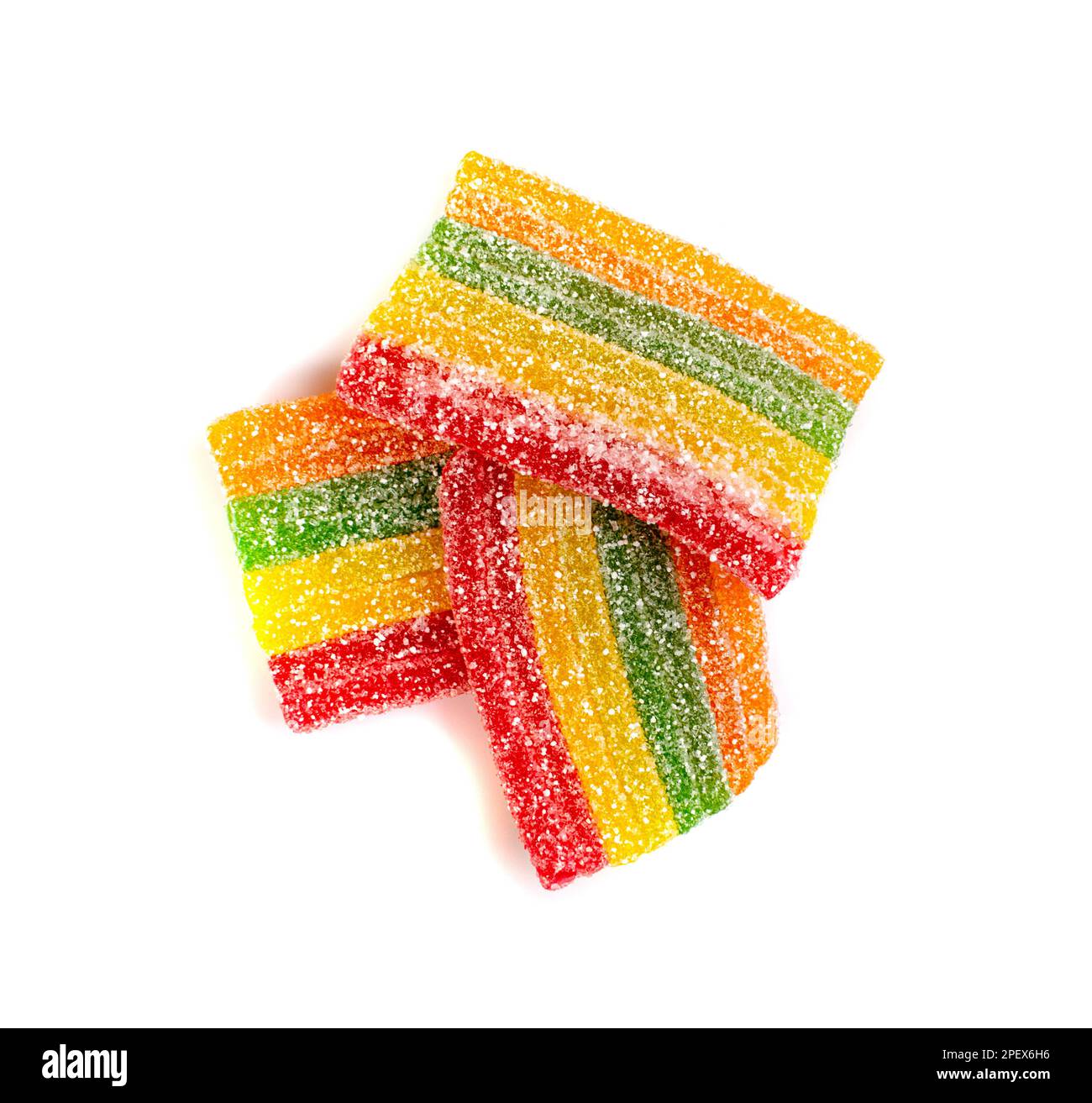 Rainbow Gummy Candy Pile Isolated, Sour Jelly Candies Strips in Sugar