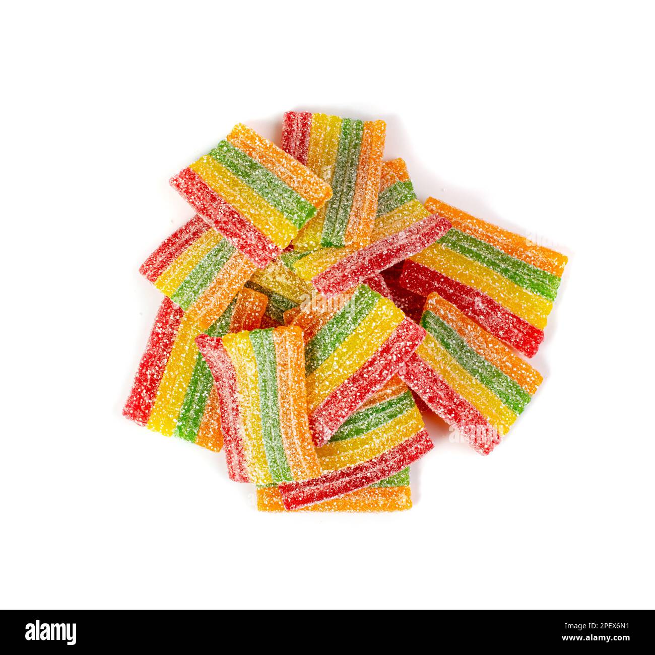 Rainbow Gummy Candy Pile Isolated, Sour Jelly Candies Strips in Sugar