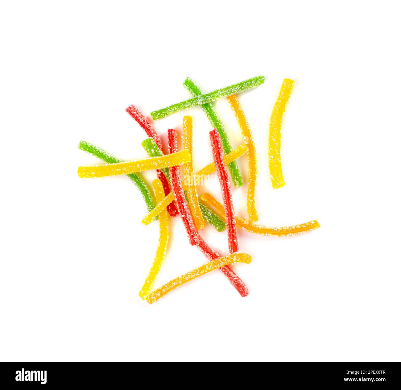Rainbow Gummy Candy Pile Isolated, Sour Jelly Candies Strips in Sugar