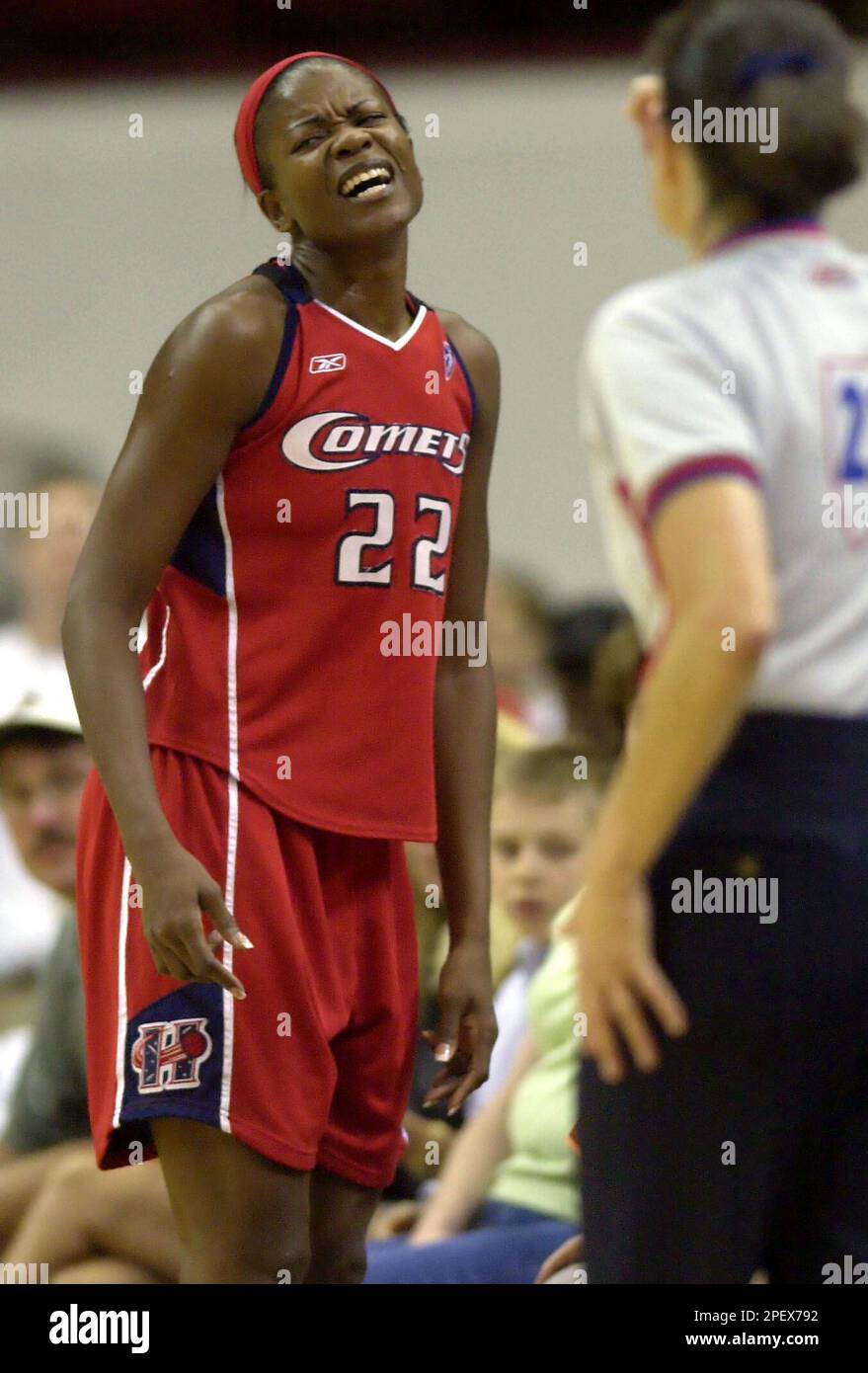 Houston Comets players Michelle Snow, left, and Sheryl Swoopes congratulate  each other after the Comets beat the Minnesota Lynx 77-73 in overtime in  Minneapolis, Friday Aug. 4, 2006. Swoopes led Houston with