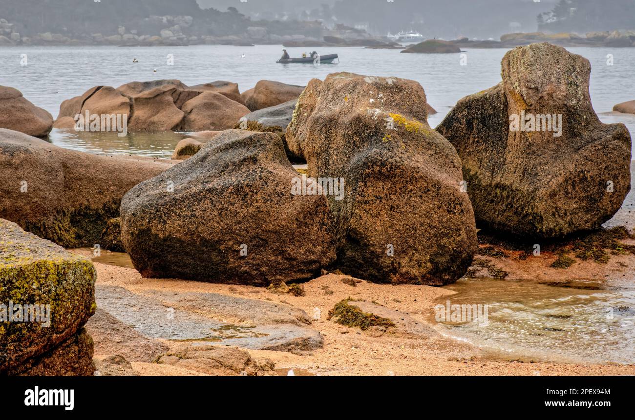 Pink granite coast at Trégastel Stock Photo