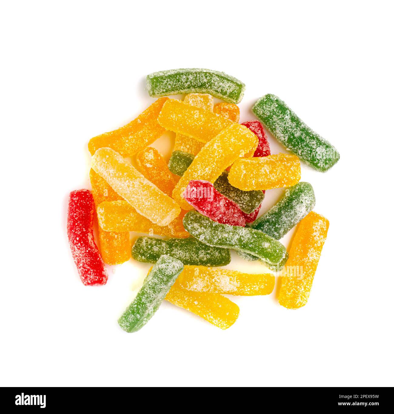 Gummy Candy Pile Isolated, Chewing Colorful Marmalade Sticks, Jelly