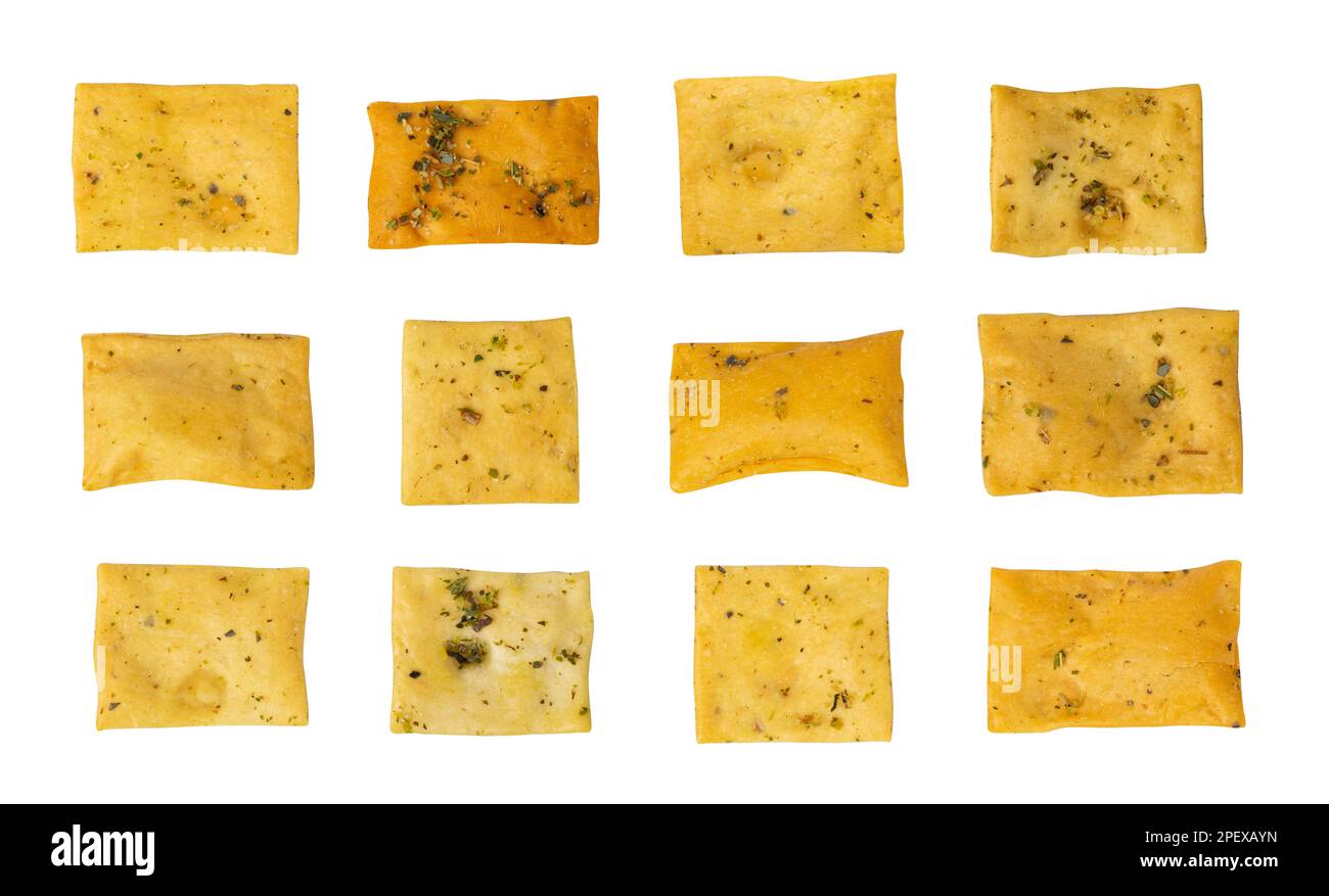 Pita Chips Set Isolated, Small Wheat Tortillas Collage, Crunchy Flat