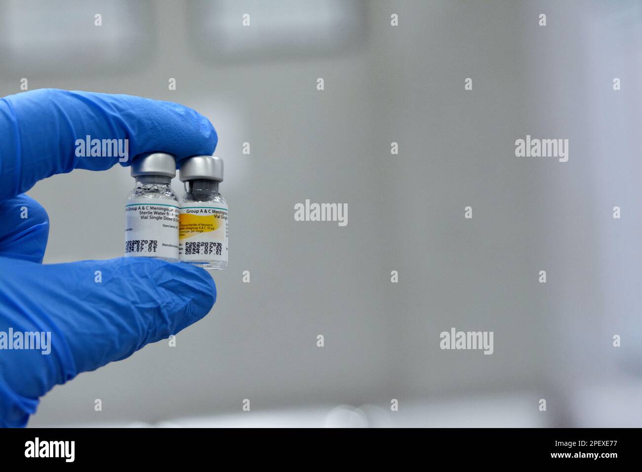 Cairo, Egypt, March 11 2023: Purified polysaccharide of Neisseria Meningitides serogroup A and B single dose with its diluent sterile water for subcut Stock Photo