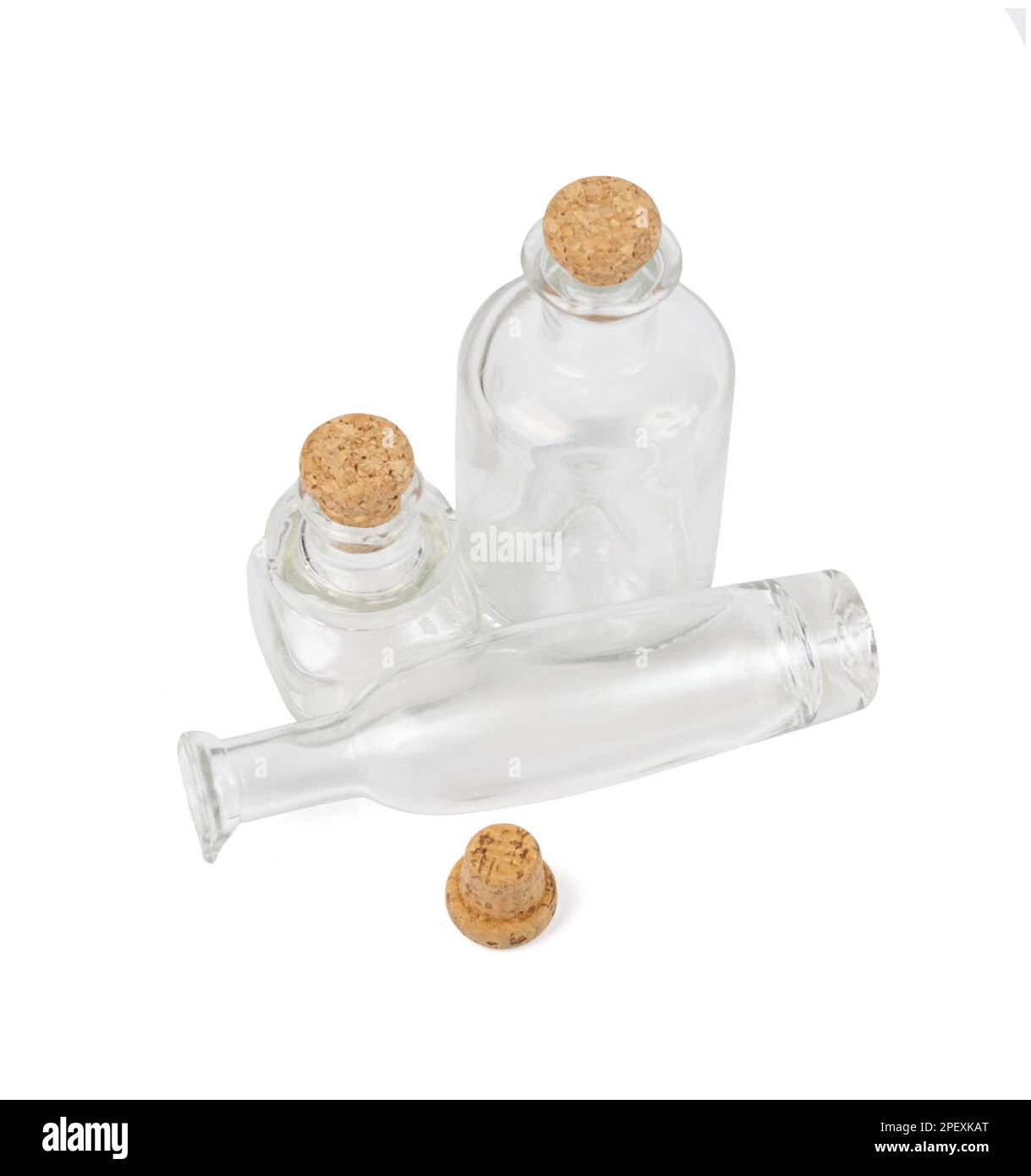 Old Glass Bottle Isolated, Vintage Bottles Collection on White Background, Clipping Path Stock Photo