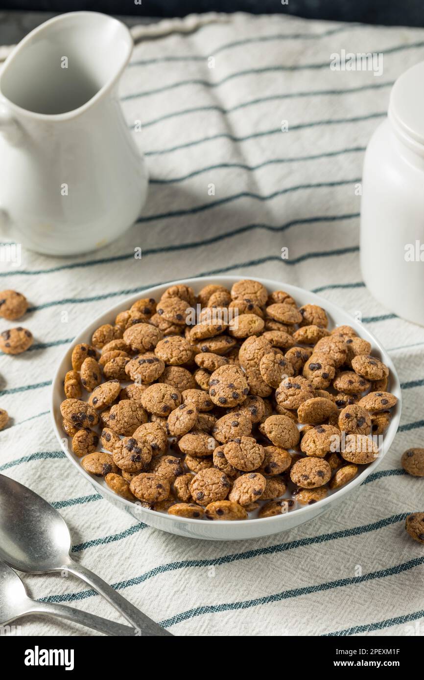 Crispy Chocolate Chip Cookie Breakfast Cereal with Milk Stock Photo Alamy