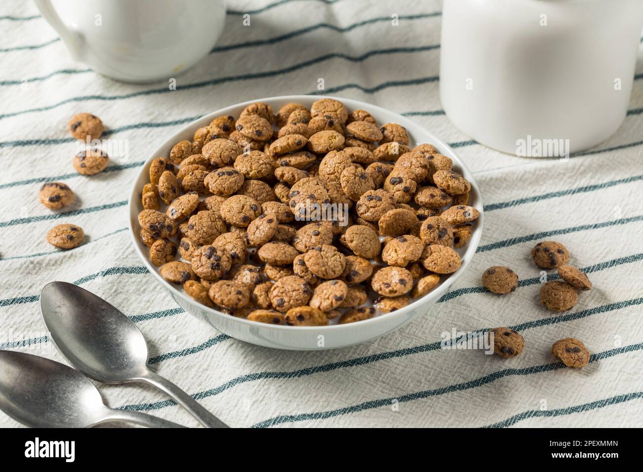 Crispy Chocolate Chip Cookie Breakfast Cereal with Milk Stock Photo Alamy