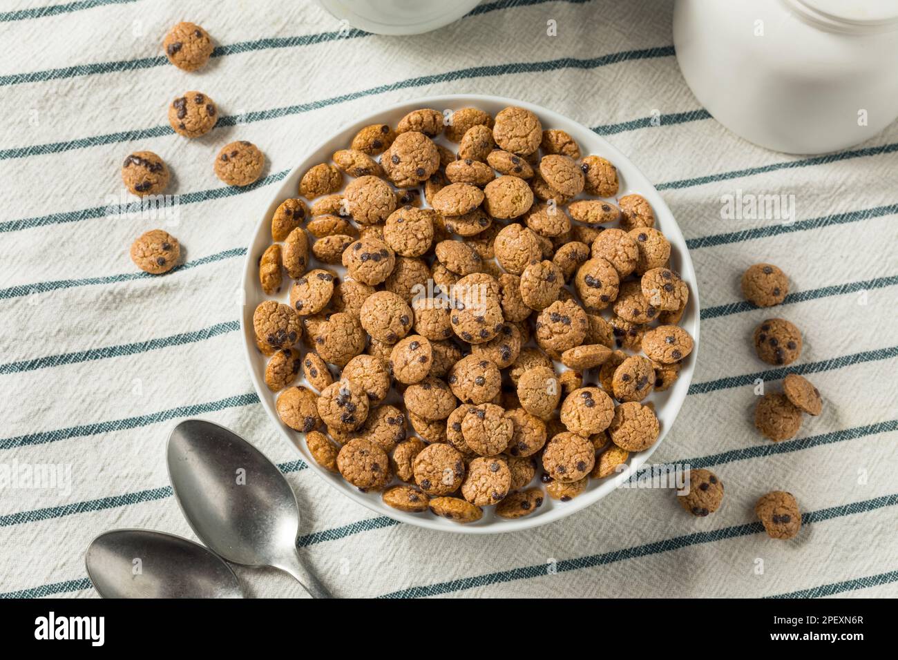 Crispy Chocolate Chip Cookie Breakfast Cereal with Milk Stock Photo Alamy