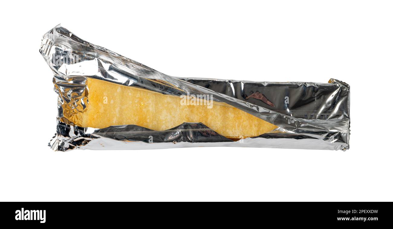 Long Potato Chips in Foil Packaging Isolated. Crispy Thin Potato Snack