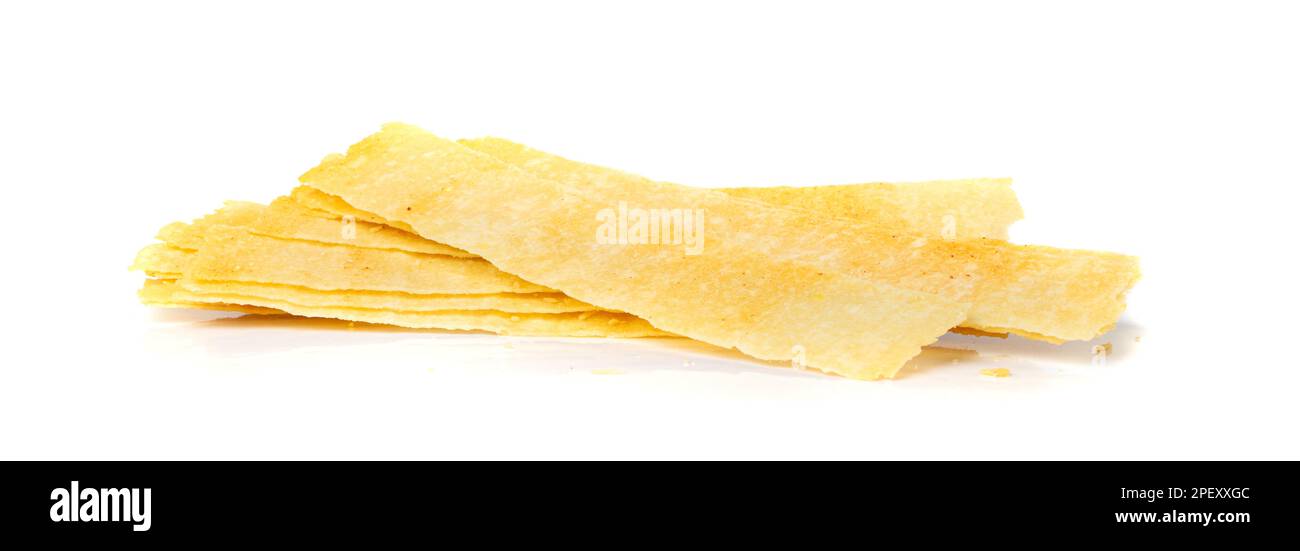 Long Potato Chips Isolated. Crispy Thin Potato Snack Pile, Rectangular