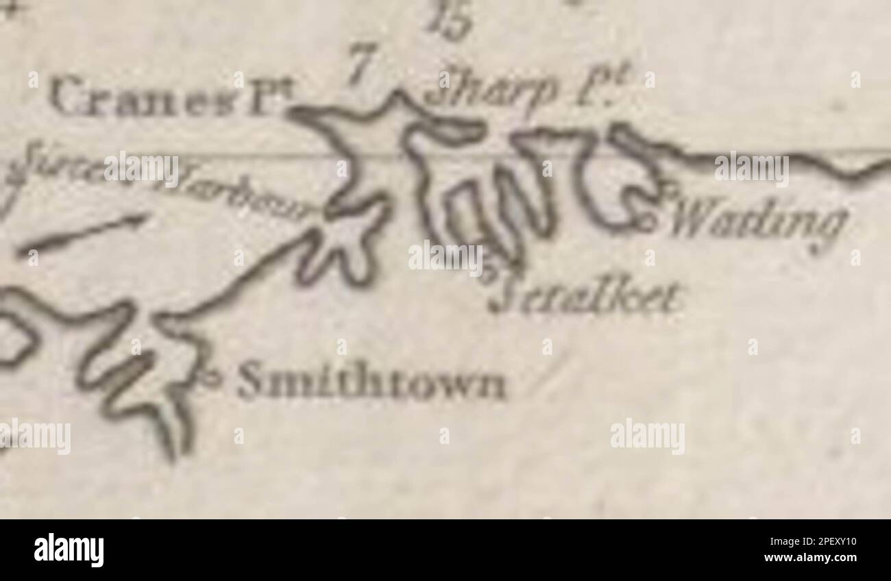 Detail from a 1794 map showing the coastline around Setauket, Long