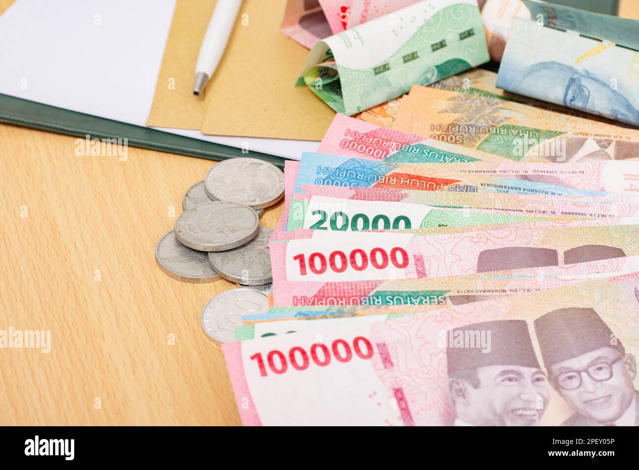 One hundred thousand rupiah money (Rp. 100.000 Seratus Ribu Rupiah), Indonesian currency financial money management concept. Stock Photo
