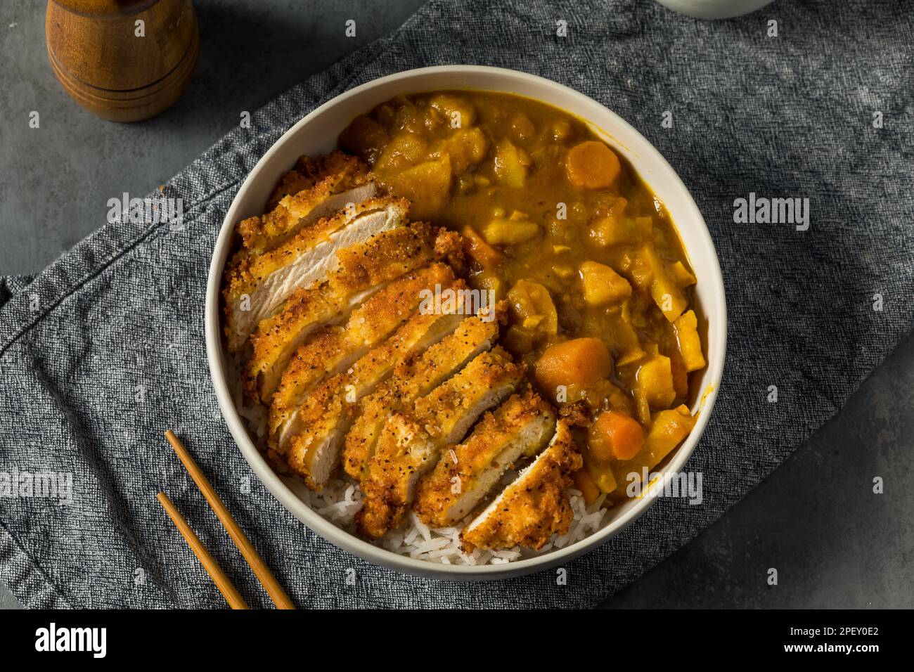 Japanese Chicken Katsu Curry Stew with Rice Stock Photo