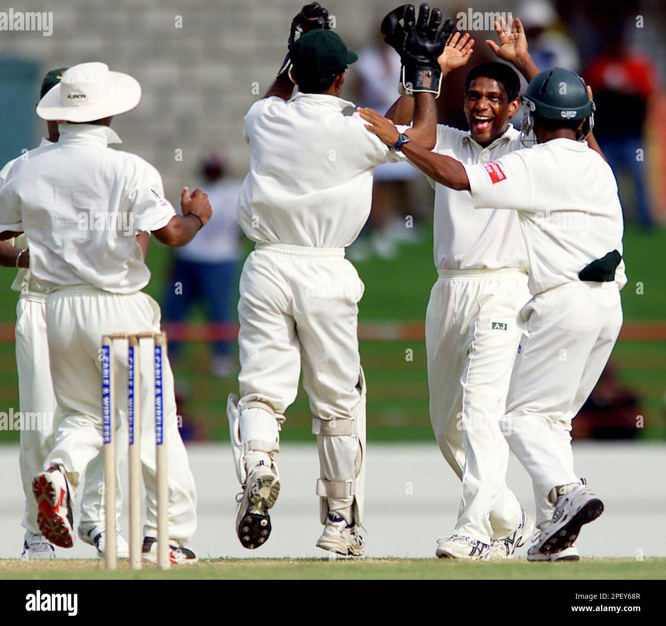 Bangladesh's bowler Mohammed Rafique, second from right, celebrates