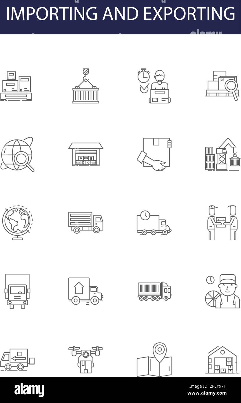 Importing and exporting line vector icons and signs. shipping, import ...