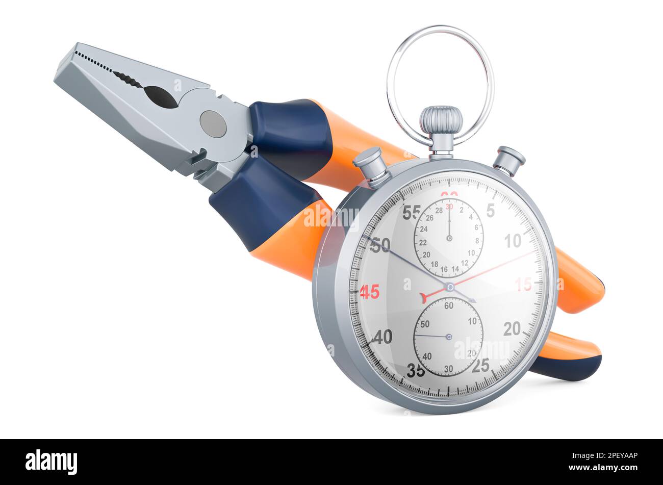 Pliers with stopwatch, 3D rendering isolated on white background Stock ...