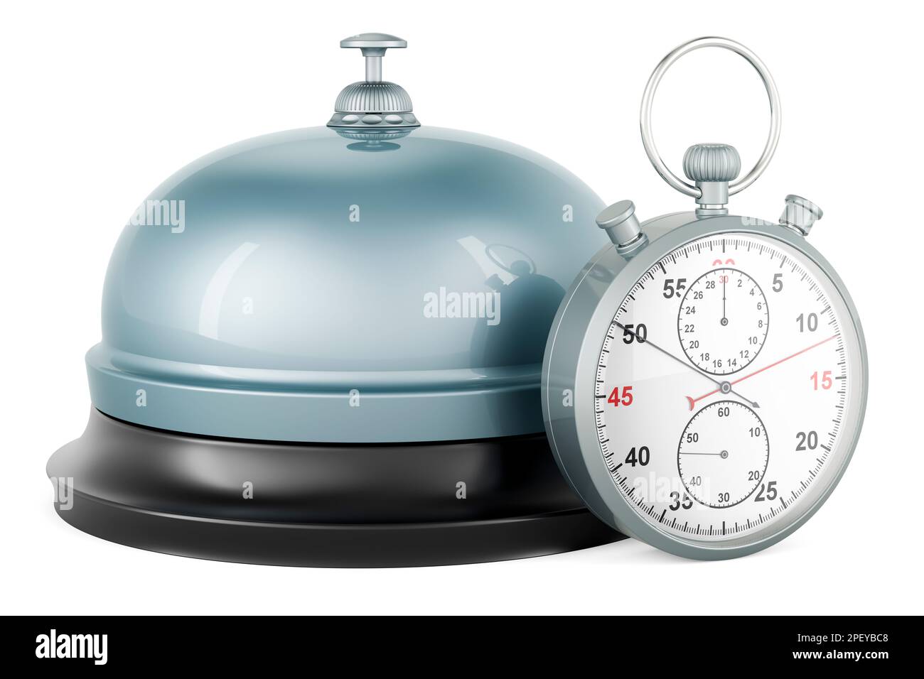 Stopwatch with reception bell, 3D rendering isolated on white