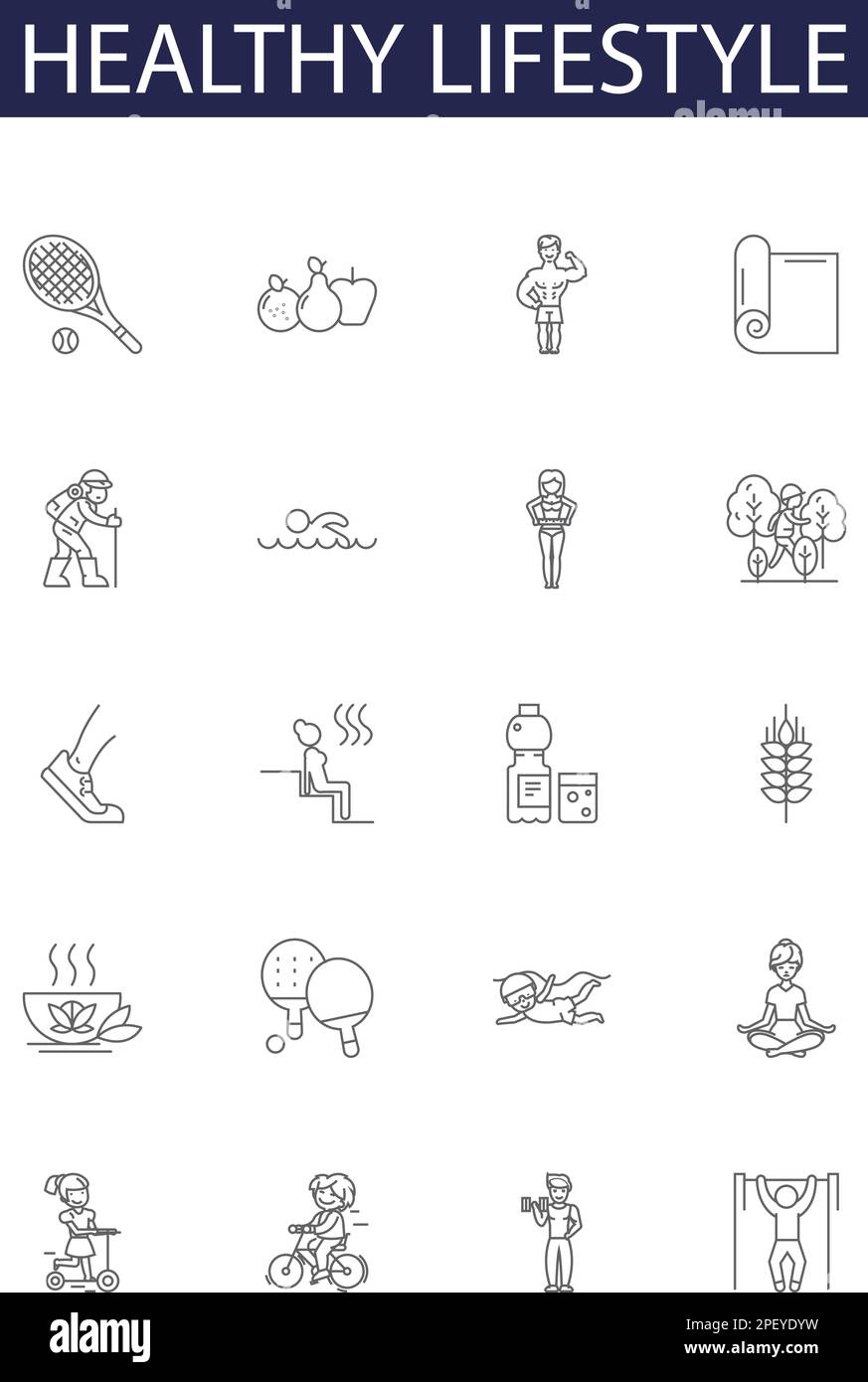 Healthy lifestyle line vector icons and signs. Nutrition, Exercise ...