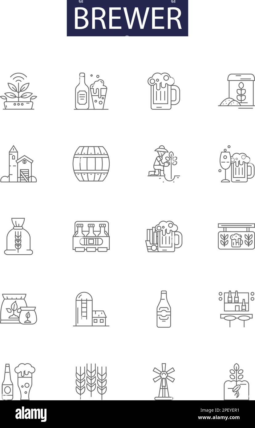 Brewer line vector icons and signs. brewer, industry, factory, brewery