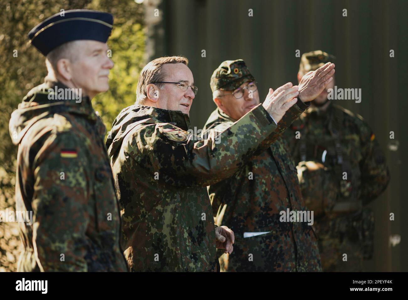 Boris Pistorius (SPD), Federal Minister of Defence, pictured during a capability show of the armed forces team during a visit to the armed forces base in Mahlwinkel, March 16, 2023. Key skills of the armed forces base are to be shown on the basis of skills demonstrations. Stock Photo