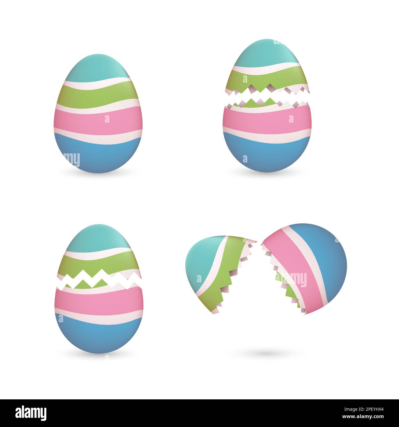 Cracked Easter eggs painted with stripes set Stock Vector