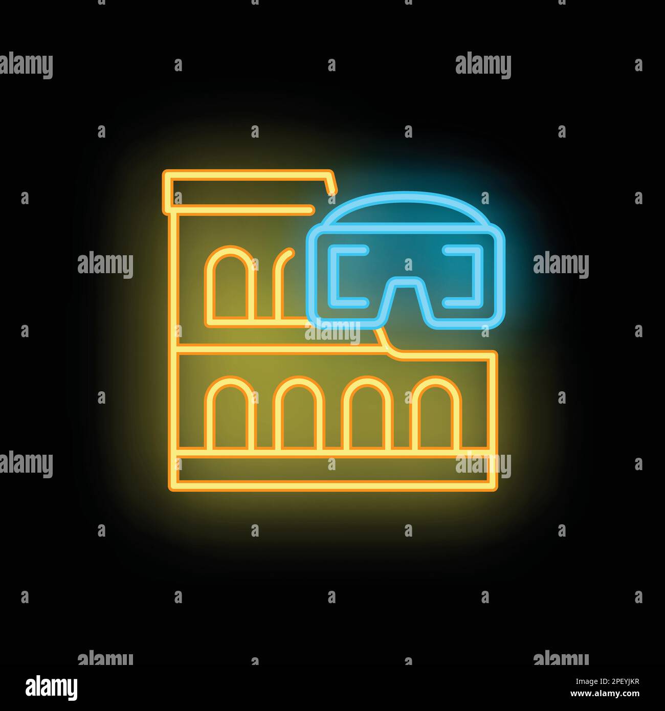 Virtual glasses icon outline vector. Travel tour. Online reality neon color isolated on black Stock Vector