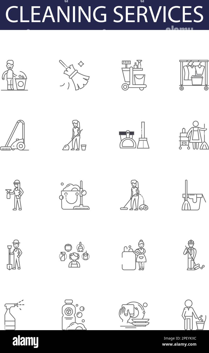 Cleaning services line vector icons and signs. Dusting, Disinfecting